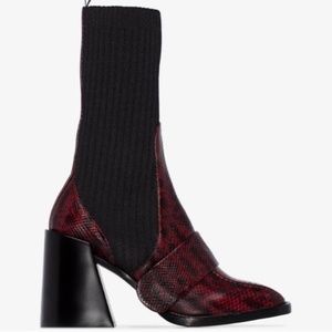 Chloe Bea Snake Embossed Half Sock Boot In Dahlia